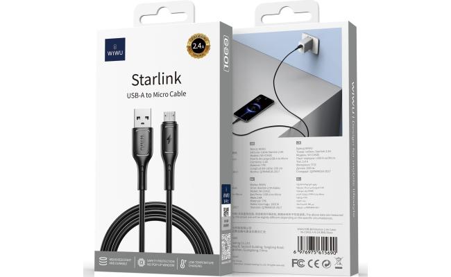 WiWU Wi-C042E A-M 2.4A Charging Cable USB - A to Micro USB Data Transfer Cable 1M - Black